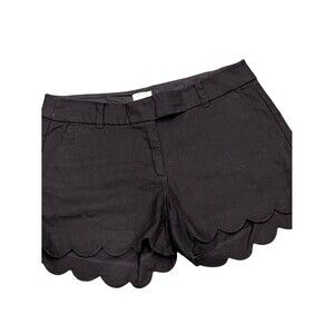 J. Crew Black Linen Shorts Scalloped Hem Cotton Poplin Scalloped Hem Size 6